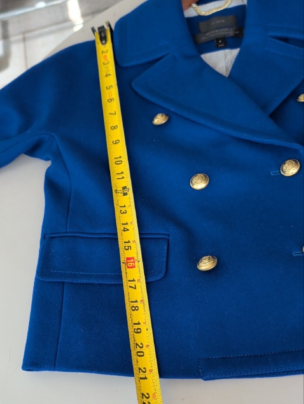 J. Crew Royal Blue Double-Breasted Pea Coat  Gold Buttons SZ 8 Formal Chic - Picture 10 of 15